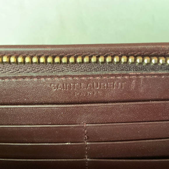 Saint Laurent Zip Around & Push Lock Closure Maroon Leather Wallet - Picture 7 of 13